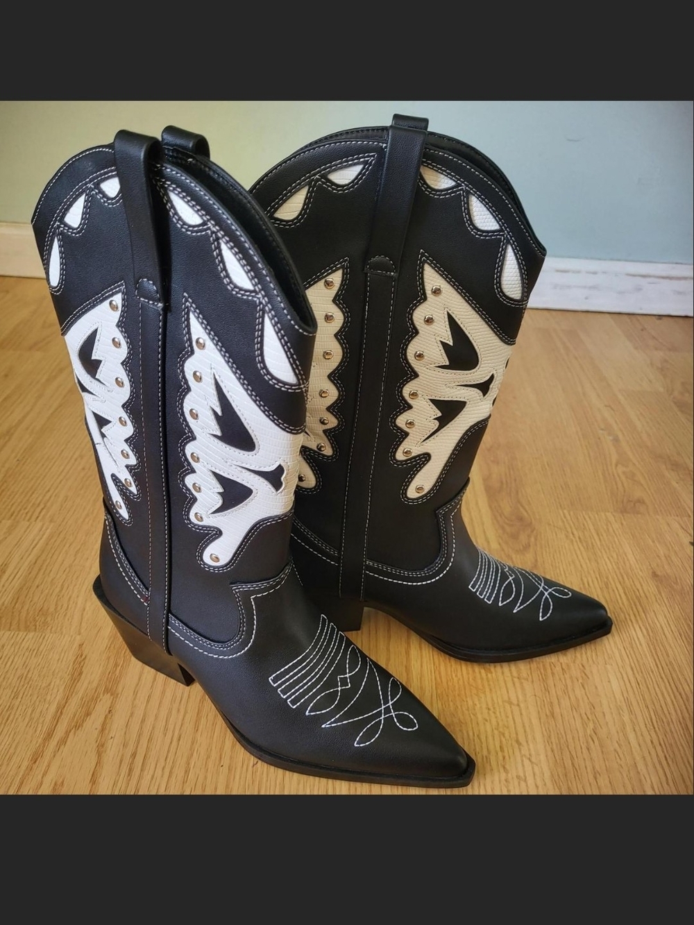 Madden Girl Black and White Western Heeled Cowboy Boots